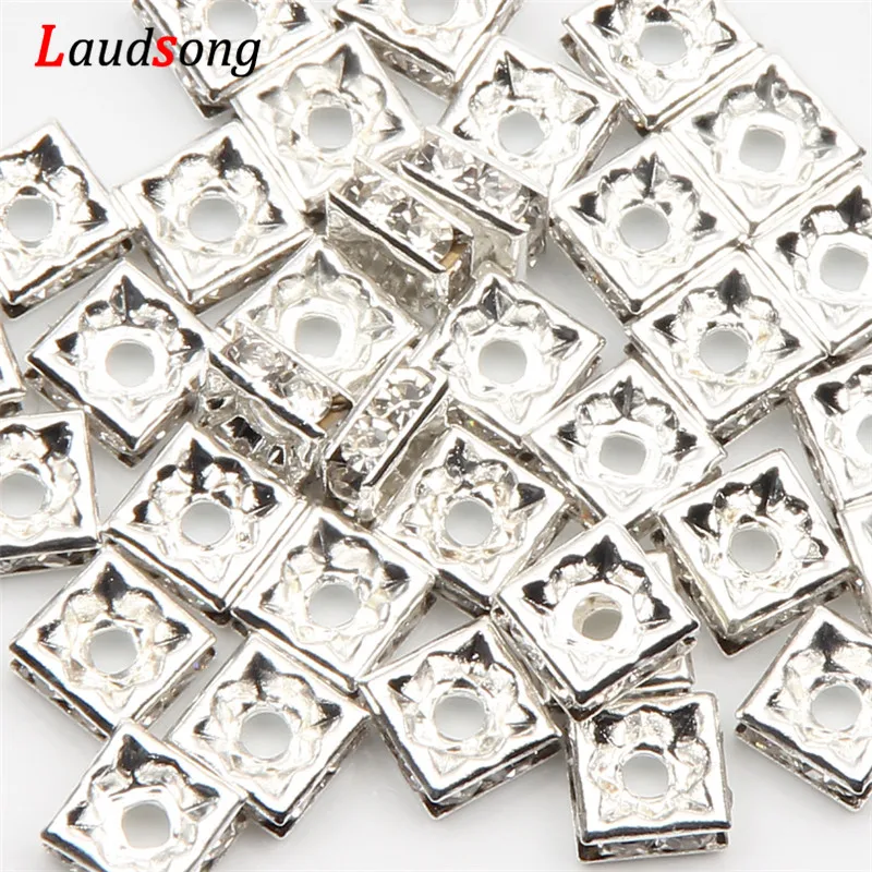 50pcs/lot 6/7/8/10mm Square Rhinestone Rondelles Crystal Spacer Beads For Jewelry Making DIY Bracelet Necklace Accessorie