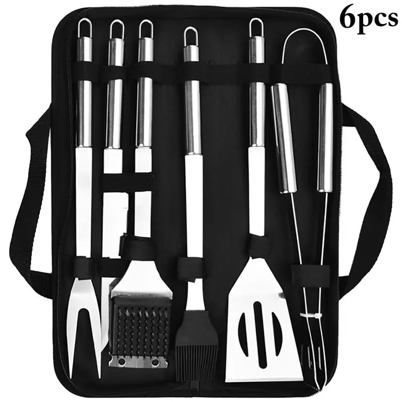 

6pcs Barbecue Accessories Tools Set Spatula Fork Tongs Brush Skewers Barbecue Grilling Utensil Camping Outdoor Cooking Tool Set