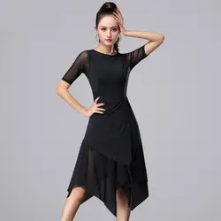 Vestido de una pieza con borla de baile latino para mujer, traje Sexy de malla de manga corta a la moda, para salón de baile, Tango, Cha, Rumba