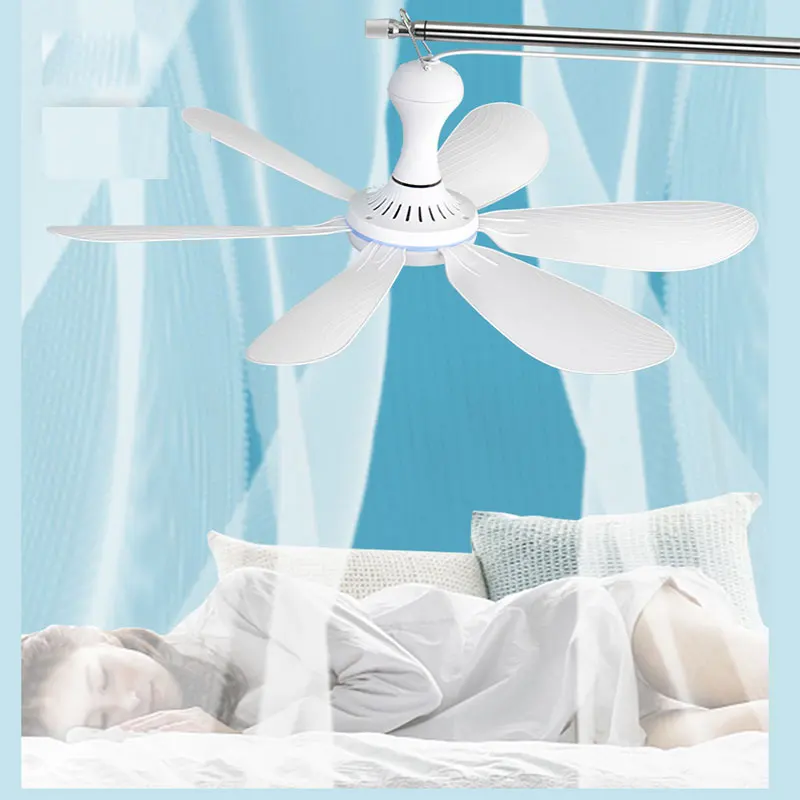 Silent 6-blade USB powered ceiling fan 4-speed hanging fan for camping bed dormito Bed Camping Outdoor Hanging Camper Tents