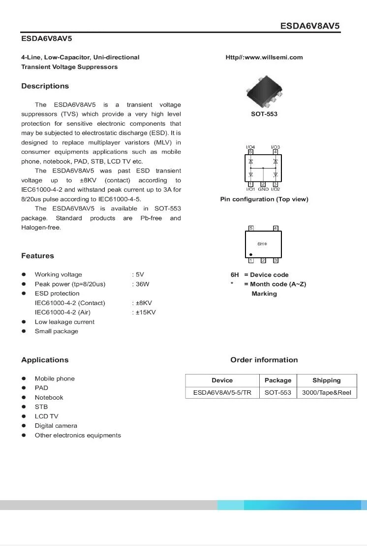 モーターサイクル液面台,100個,デカv8av5 ESDA6V8V5-5/tr,6 v8av5セット,a6v8av5t1g sot-553,高品質,フェイスプロテクション用