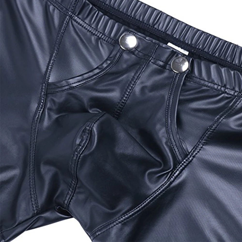 Male Sexy Boxer Underpants Faux Leather Fasion Gay Underwear Thin Black Shorts Hot M-2XL  Comfortable Men New Panties