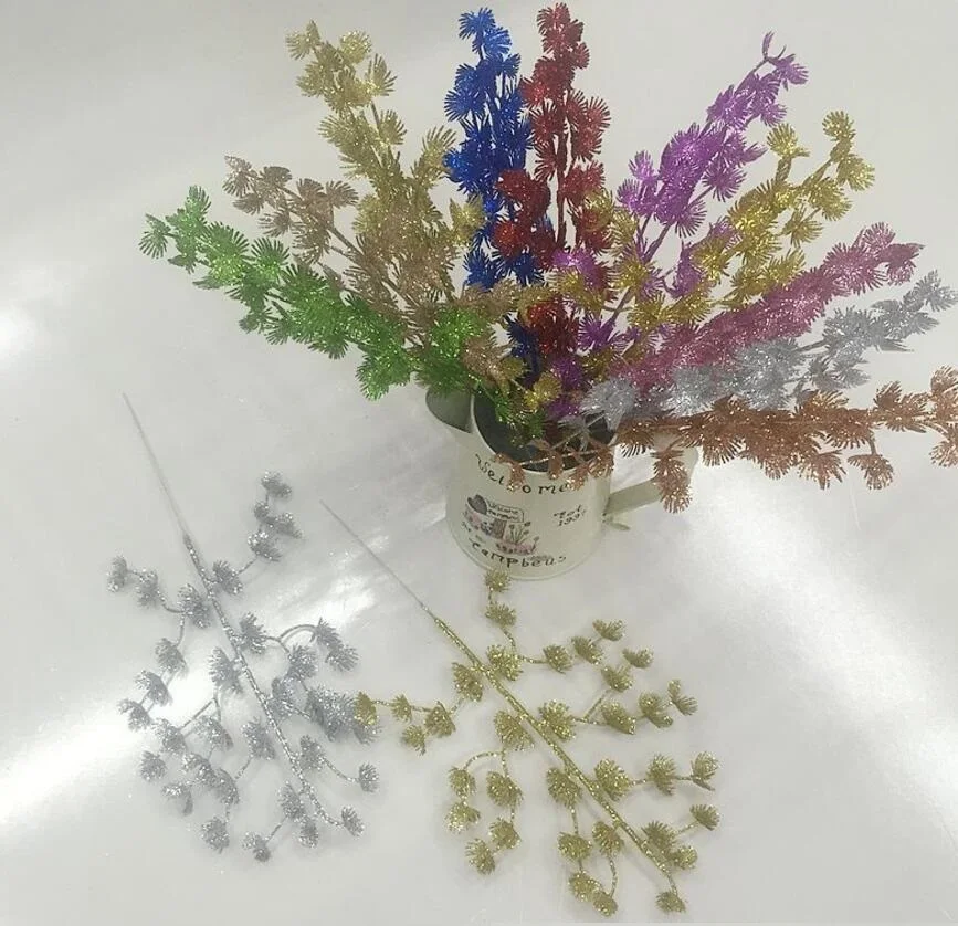 

20pcs 33cm Artificial Glitter Pine Branch For Flower Wreath Arrangement Wedding Christmas Tree Party Home Garden Decoration