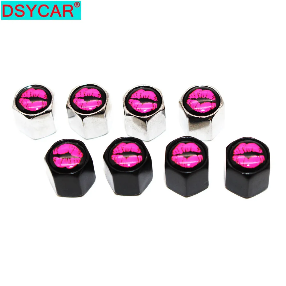 DSYCAR 1Set Car Styling Zinc Alloy Anti-theft Red Lip Style Car Tire Valve Caps Wheel Tires Tire Stem Air Cap Airtight Covers