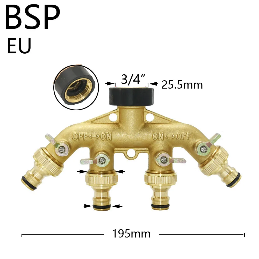 2/4 방향 황동 플라스틱 정원 호스 스플리터 Y형 급수 커넥터, 야외 수도꼭지 및 수도꼭지용 정원 탭, 3/4 인치