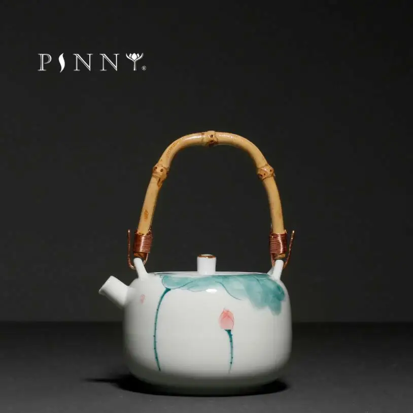 

PINNY 230ML Ceramic Hand Painted Lotus Teapot Traditional Chinese Drinkware Vintage Pigmented Kung Fu Tea Pot