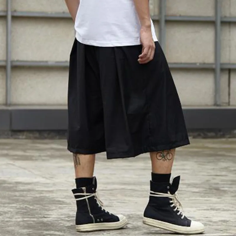 Men's pants summer slouchy culottes men's shorts wide legs men's knickerbockers hip-hop punk Gothic Yamamoto style