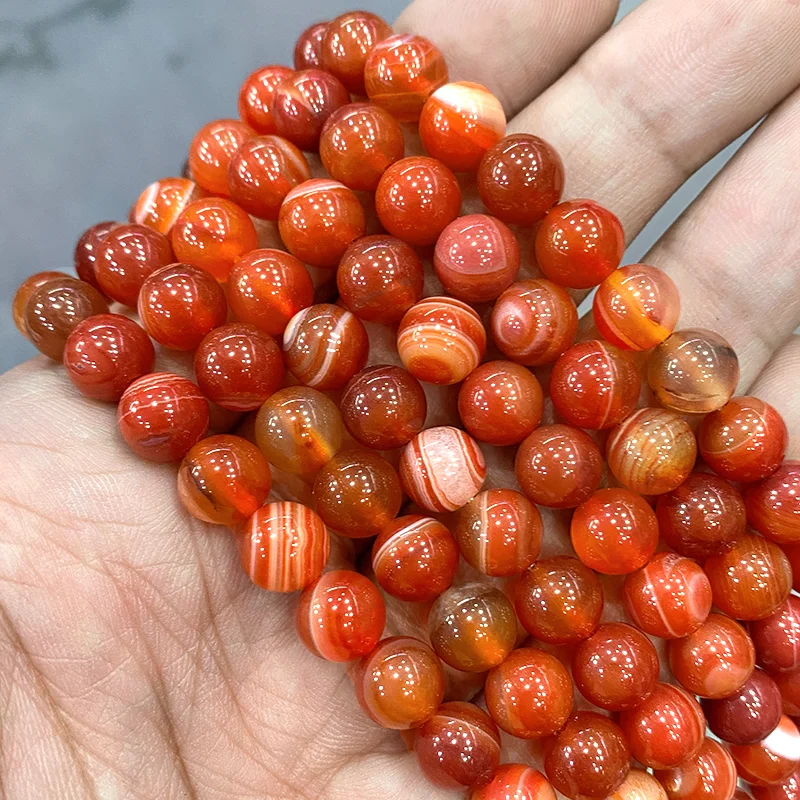 Natural Stone Banded Red Lace Agates Round Beads Diy Bracelet Necklace Pendants for Jewelry Making 15