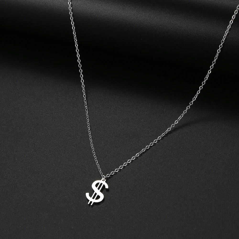 Stainless Steel Necklaces Dollar Symbol Currency Style Pendant Collar Chain Fashion Necklace For Women Jewelry Party Best Gifts