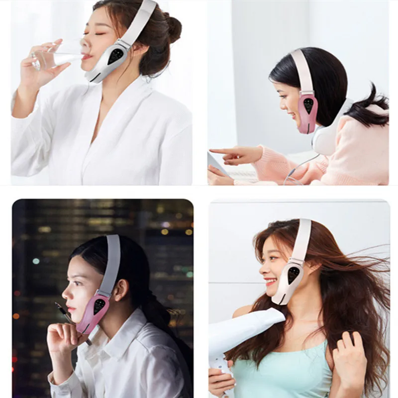 EMS Microcurrent Face-lifting Device Massager Chin Lift Belt LED Face V-shaped Lift Up Belt Red /Blue Light Vibration Massager