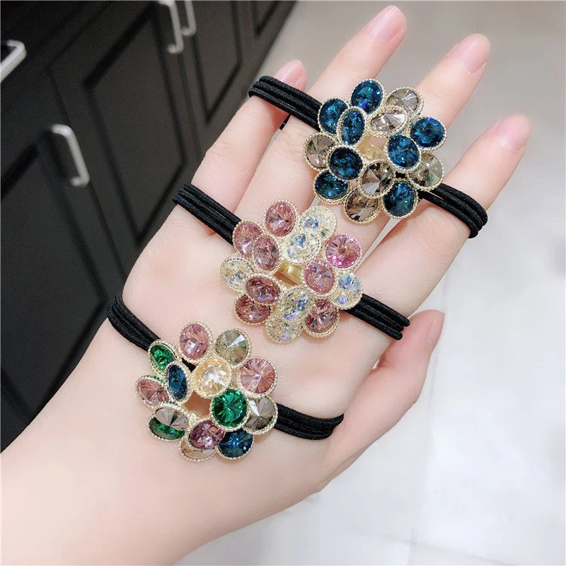 Heavy Industry Crystal Head Rope Female Simple Temperament Hair Band Hair Rope Girl Ball Head Shiny Hair Accessories Rubber Band