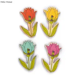 30pcs Tulip Wood Buttons Sewing Scrapbooking Clothing Headwear Handmade Home Decor Accessories DIY 40x25mm