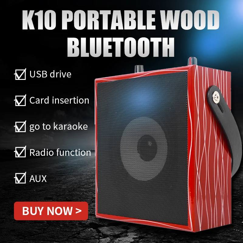 

Karaoke Wooden Wireless Bluetooth Speaker K10 Home Outdoor Subwoofer Portable Music Speakers Support USB/AUX Playback/TF card