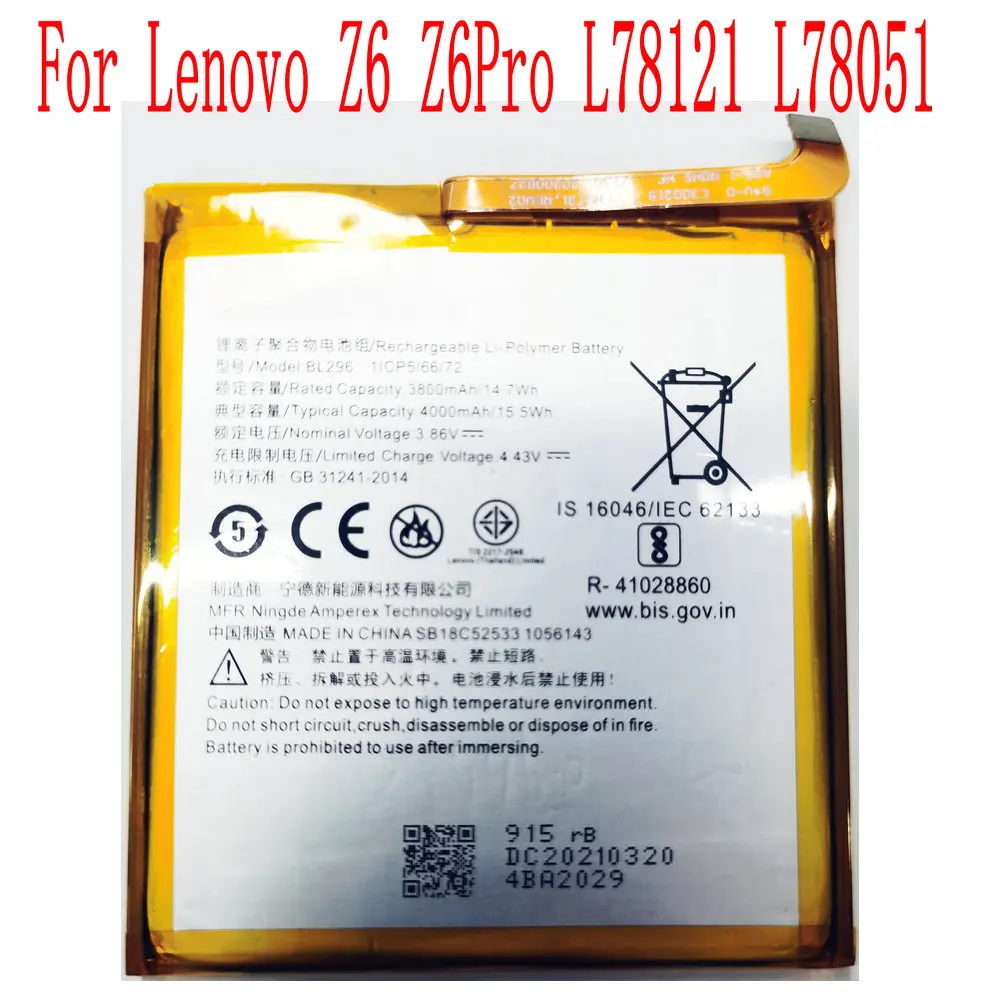 

New High Quality BL296 Battery For Lenovo Z6 Z6Pro L78121 L78051 Mobile Phone