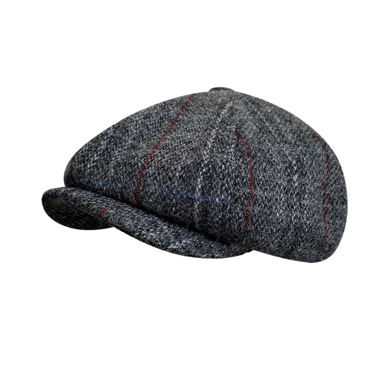 Pure Wool Men British Painters Hats Fashion Wool Newsboy Hats Men Gray Grid Flat Caps Women  Autumn Winter Hats casquette BLM314