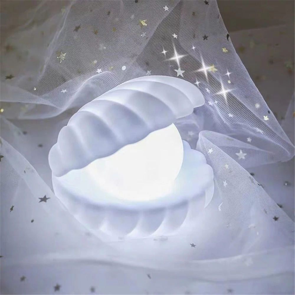 Heropie Shell Pearl Night Light Fantasy Mermaid Fairy Bedside Lamp Shell Night Lamp Bedroom Home Decoration Birthday Xmas Gift