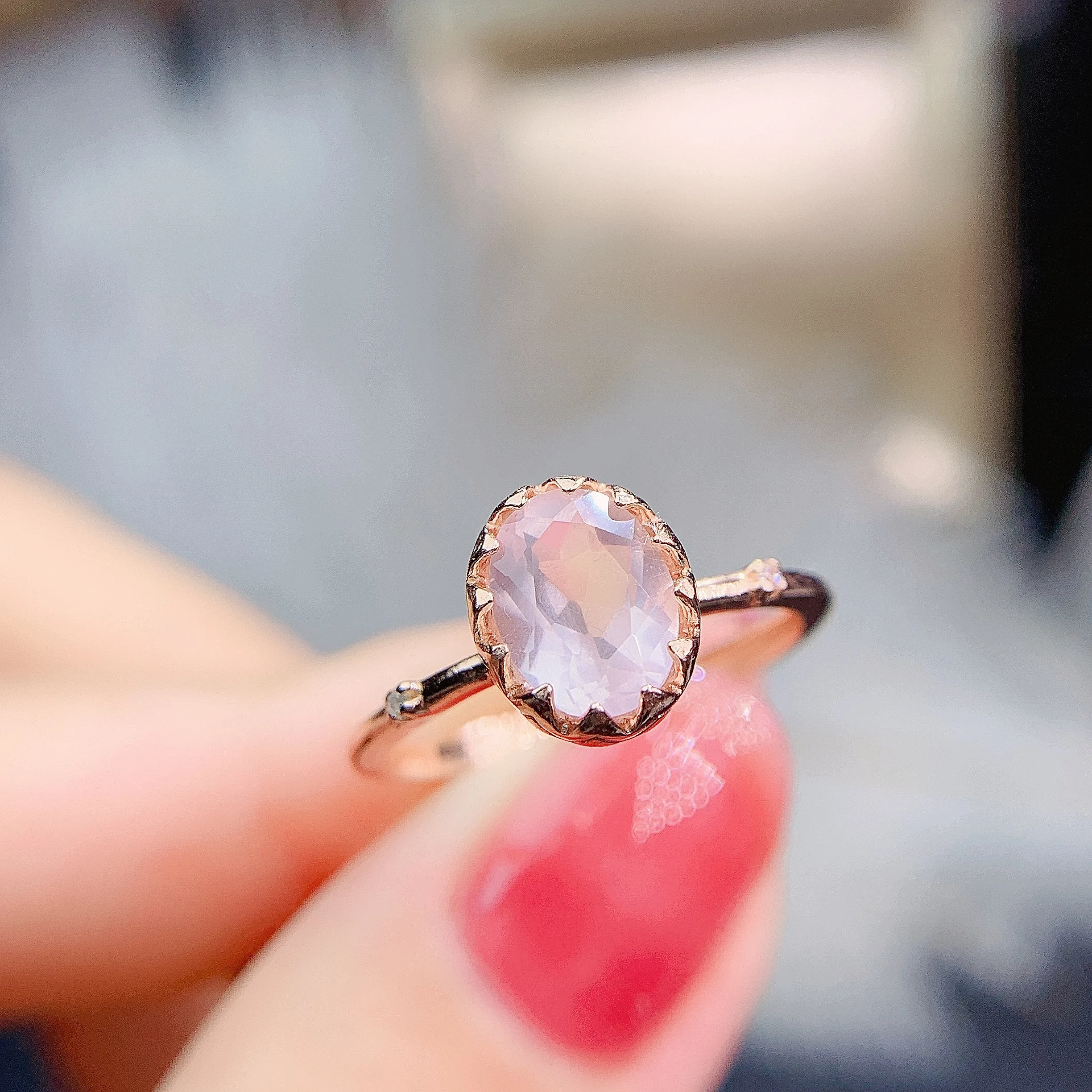 New Arrival Natural Gemstone Jewelry Natural Rose Quartz Ring 925 Sterling Silver Resizable Rings Engagement Wedding For Gift