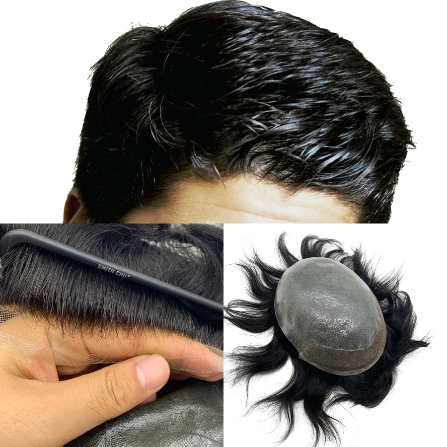 

Toupee Men 8*10 Base Front Swiss Lace And PU Bleach Knots BIO Lace Base Indian Hair Straight Hair Skin Knot Stock Men Toupee