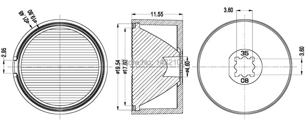 15x60degree-Diameter 21.5mm LED lens for CREE XPE|XTE,Luxeon T,SeoulZ5P LEDs(HX-CPM-1560)