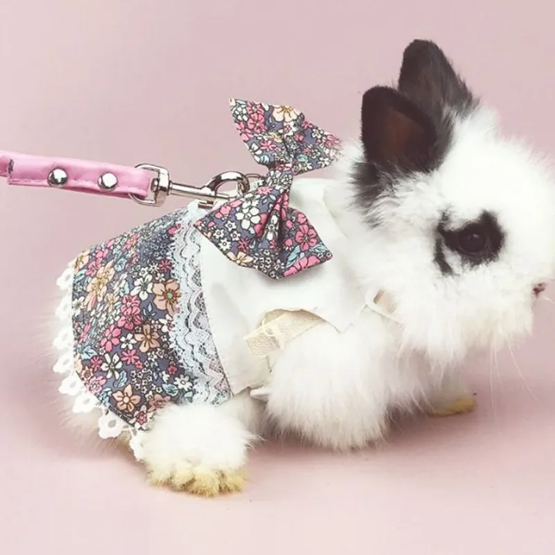 Cute Bunny Vest Hamster Harness Outdoor Leash Set Rabbit Clothing Skirt Pet Small Animal Clothes with Walking Traction Rope