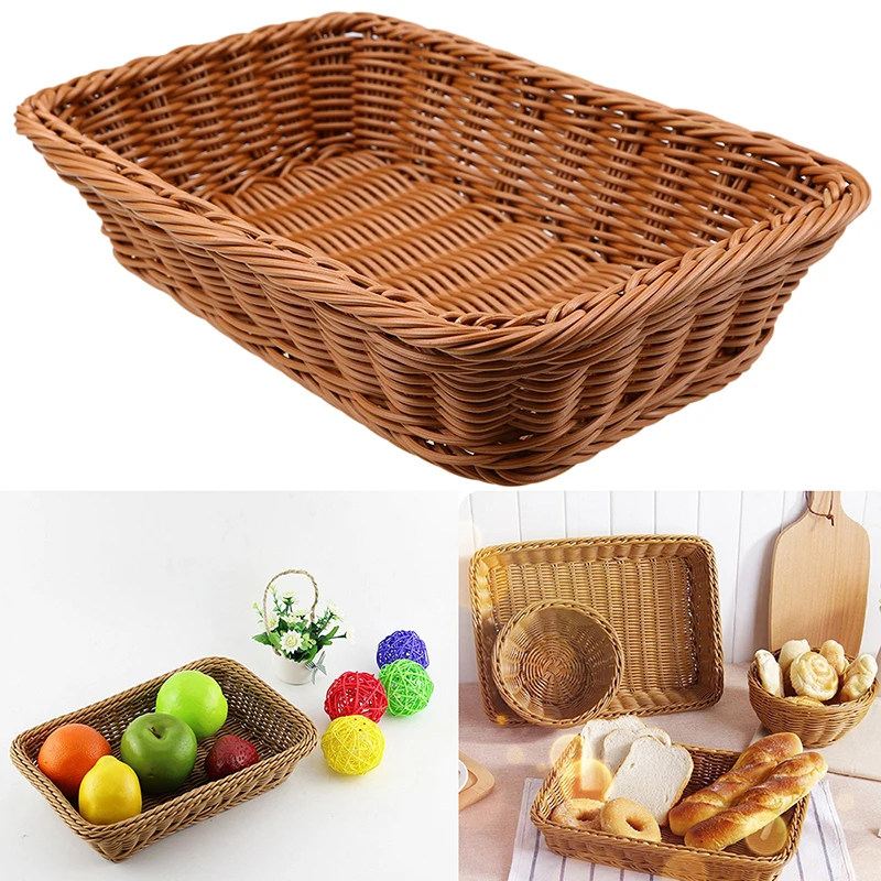 Rectangle Storage Basket for Bread, Handmade Woven Breadboxes, Decorative Fruit Snack Basket, Multifunction Organizer, S, M, L