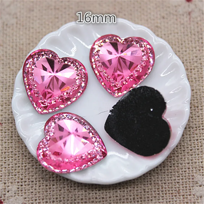 50pcs 16mm Clear/Pink/Blue/Red/Gold Resin Heart Flatback Cabochon DIY Scrapbooking Phone/Wedding Craft