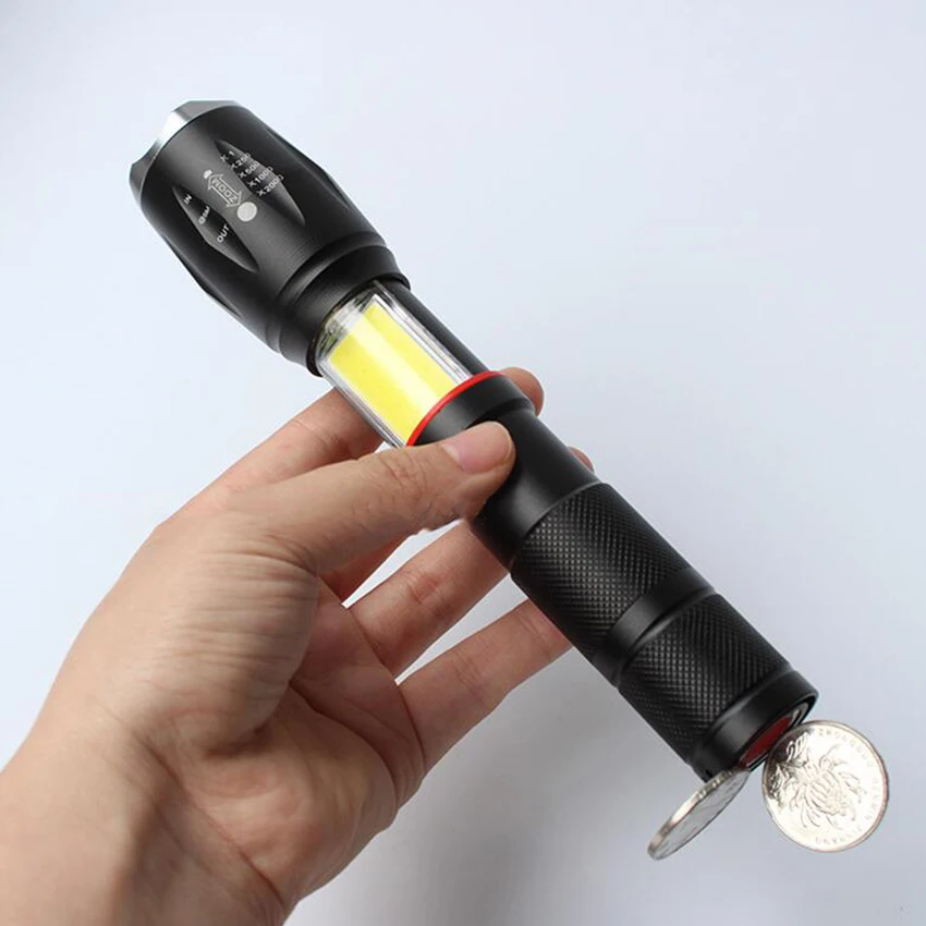 Lampe de poche à lumière LED 350 Lumen COB + T6, avec 6 Modes, Zoomable, magnétique, étanche, puissante, pour le Camping et les urgences