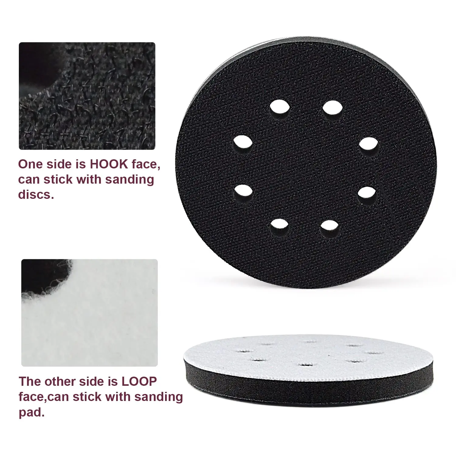 60PCS 5 Inch 8 Holes Sanding Discs Purple Film Orbital Sander Hook and Loop 8 Hole Wet Dry Sandpaper Assorted with Interface Pad