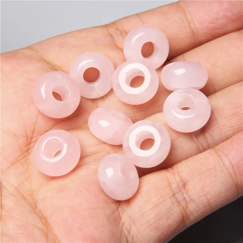 10pcs/Lot 8x14mm 5mm Big Hole Natural Round Jades Jaspe Stone Crystal Spacer Beads Charm Pendant For Jewelry Making Accessories - Image 4