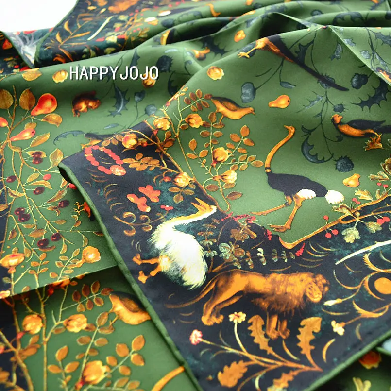 Foulard de luxe en soie verte militaire pour femmes, écharpe en sergé 100% soie véritable imprimée d'oiseau, châle enveloppant, bandana carré de 90cm, cadeau pour dame