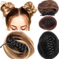 TALANG Messy Scrunchie Hair Bun Claw Clip-on Hair Buns Synthetic Curly Chignon ​Hair Clip Heat Resistant Womens Hair Golden Bun