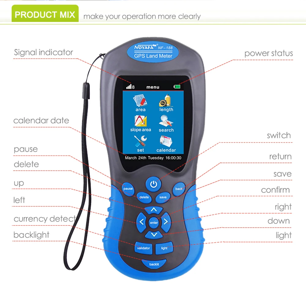 GPS Land area meter measure device with USB Navigation Track Calculation Meter For Farm Land Mapping Network  tool Noyafa NF-188