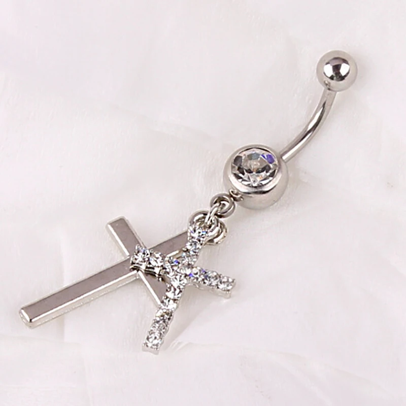 Hollow Cross Dangle Navel Ring 14G 316L Surgical Steel Belly Button Ring Clear Black CZ Punk Piercing Ombligo Oreja Body Jewelry