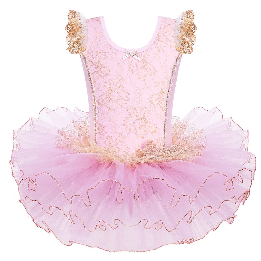 BAOHULU Cotton Dress for Girls Ballerina Short Sleeve Tulle Skirt Ballet Dress Kids Bow Decro Tutu Princess Girls Dance Wear