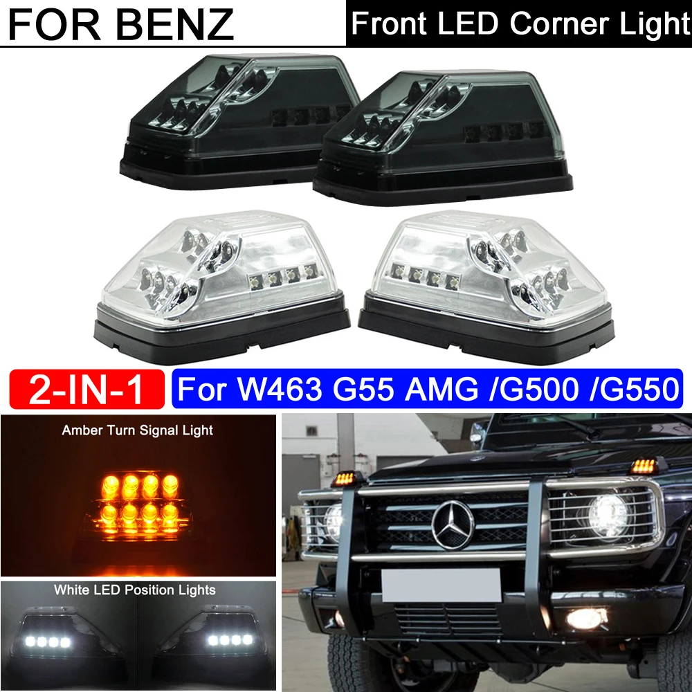 

2Pcs Error Free Front Wing Corner Light Amber Turn Signal Lamp White Position Lights For Benz G-Class W463 G500 G55 AMG G550