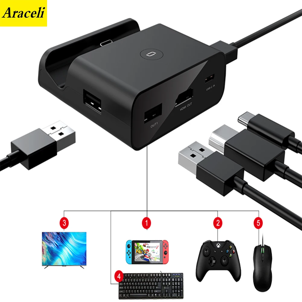 

5 в 1 30 Вт Высокая мощность 2 а док-станция для быстрой зарядки видеоконвертер для Nintendo Switch 1080P HDMI TV Type C зарядное устройство Подставка зарядное устройство