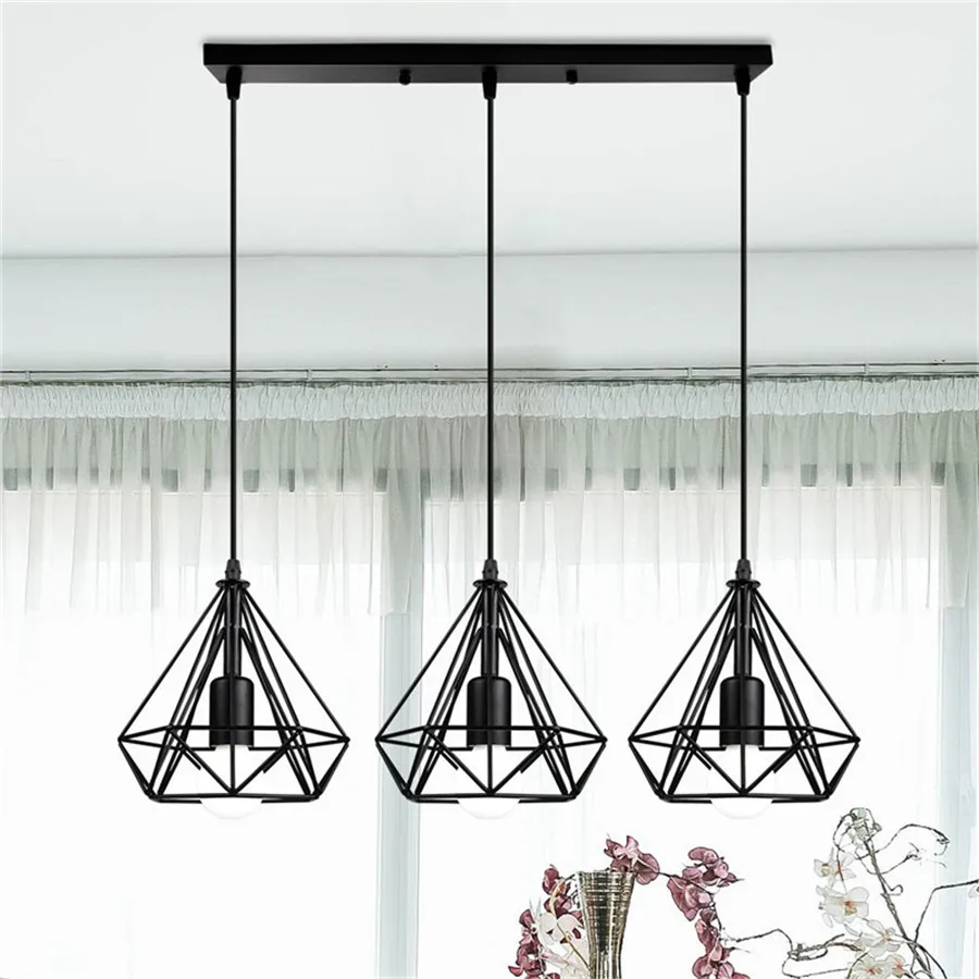 3 Heads Loft Retro Iron Diamond Hanging Lights Modern Lighting Fixture American Industrial Kitchen Pendant Lamps Chandelier