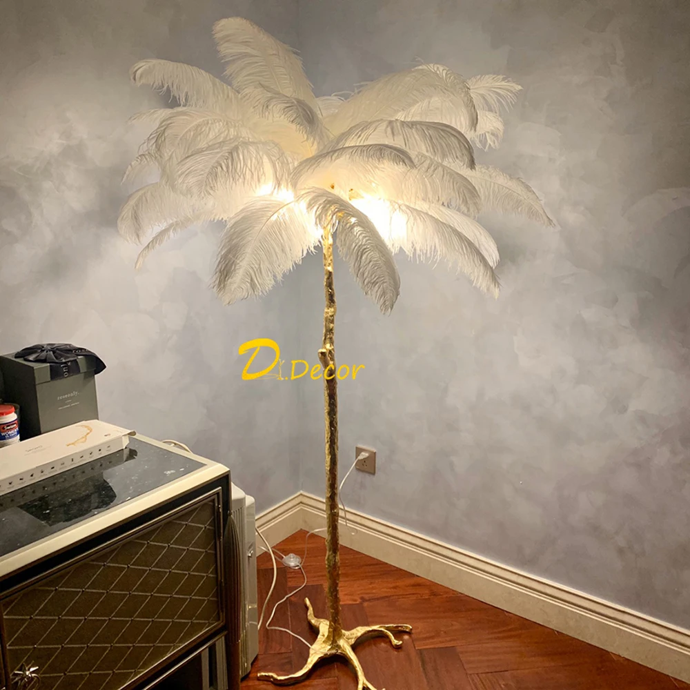 Modern Luxury Ostrich Feather LED Floor Lamp Living Room Stand Light Bedroom LOFT Interior Decor Lighting Bedroom Decor Lights