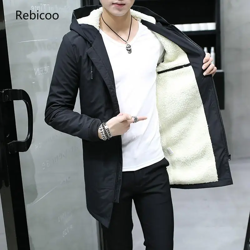 ฤดูหนาวชายเสื้อ Hooded Slim เกาหลี Parka Hombre ยาว Cashmere Mens Windbreaker Parkas ฝ้ายเสื้อผ้า