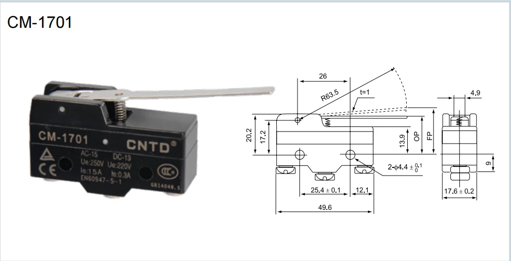 10 Pieces CM-1701 Safety Waterproof 10A 250V Miniature Micro Limit Switch