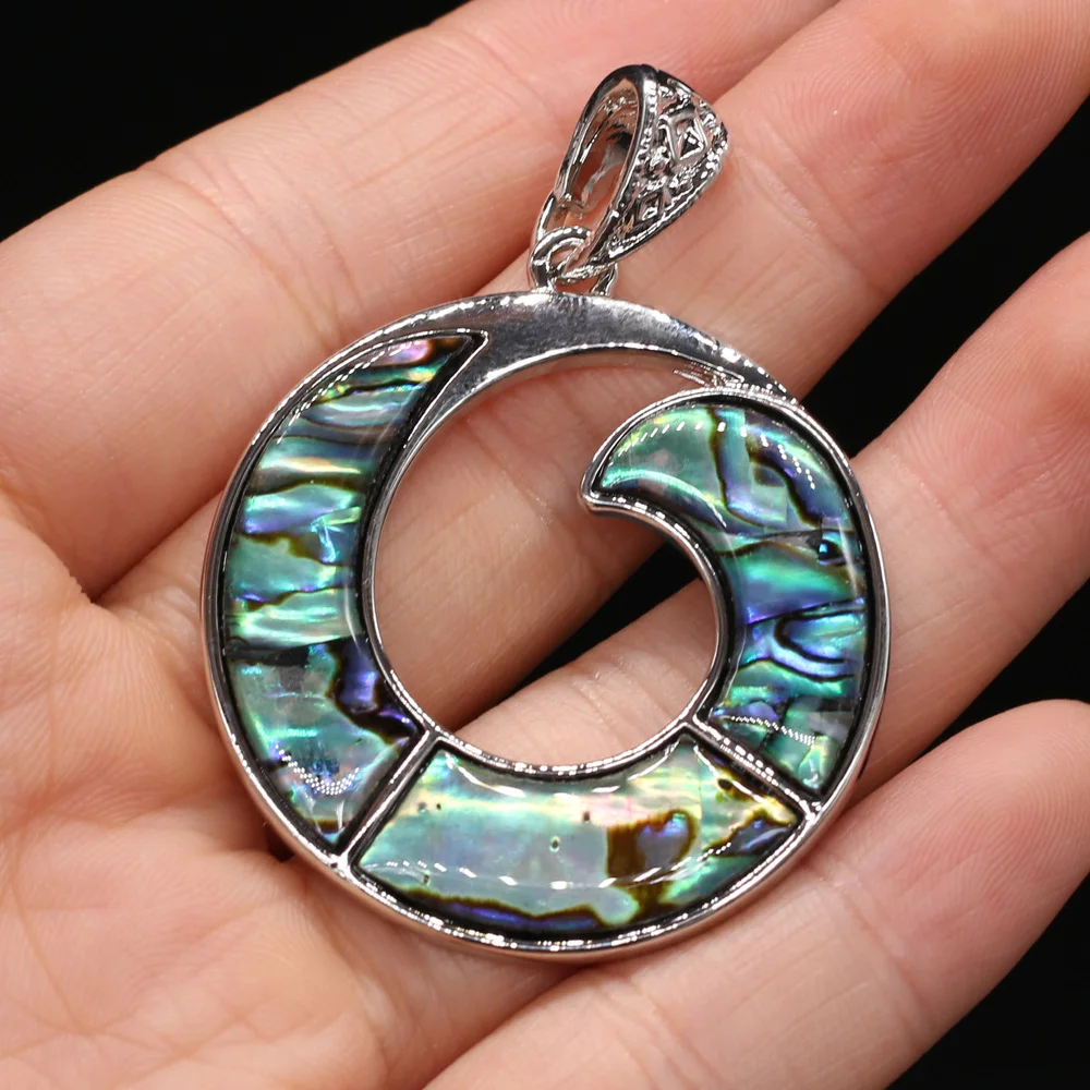 Natural Shell Pendant Round Mother of Pearl Abalone Shell Exquisite charms For jewelry making DIY Necklace accessories 40x43mm