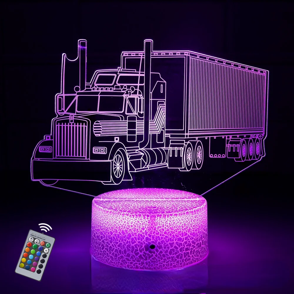 3D Truck Illusion Lamp Kleurrijke Led Night Lights Brandweerwagen Tafellamp Touch Remote 3d Tractor Bedlampje Geschenken Voor jongens Baby