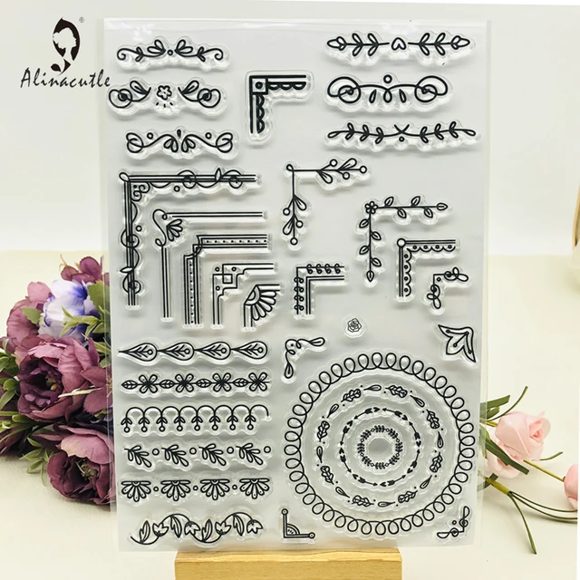 Alinacutle CLEAR STAMPS liść kwiat obramowanie narożnik Scrapbooking kartka Album papierowe rękodzieło wałek gumowy przezroczysty silikonowy znaczek