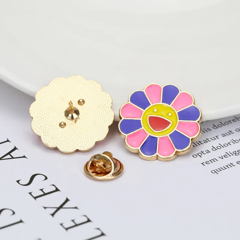 Sweet pin, seven-color sunflower series, drip brooch, student alloy clothing corsage jewelry, bag decoration badge