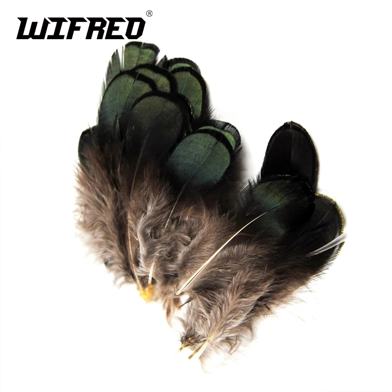 Wifreo 20PCS Small Dark Green Wild Pheasant Body Feather for Fly Tying Hackle Tail Tag Throat Material 5 ~7cm