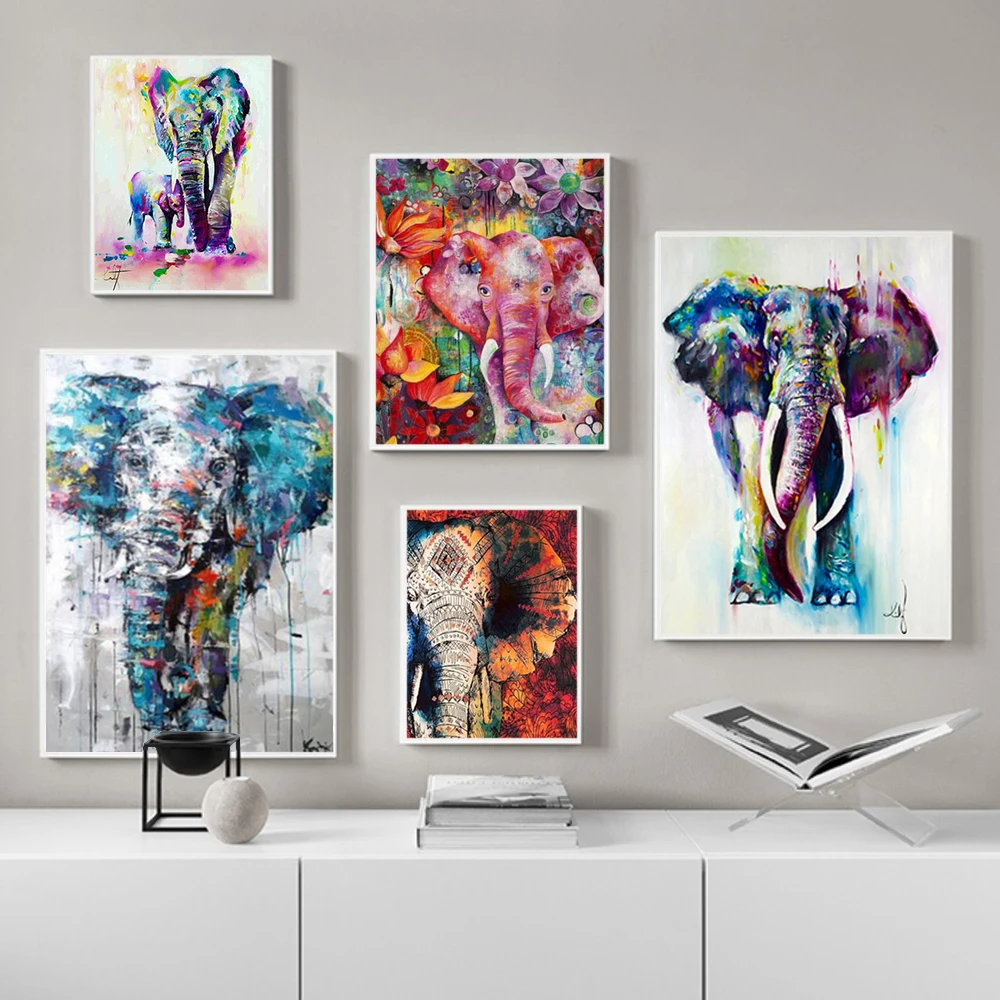 

Abstract Animals Posters Graffiti Elephatns Oil Painting Poster And Prints Wall Decor Living Room Canvas Painting Home Posters