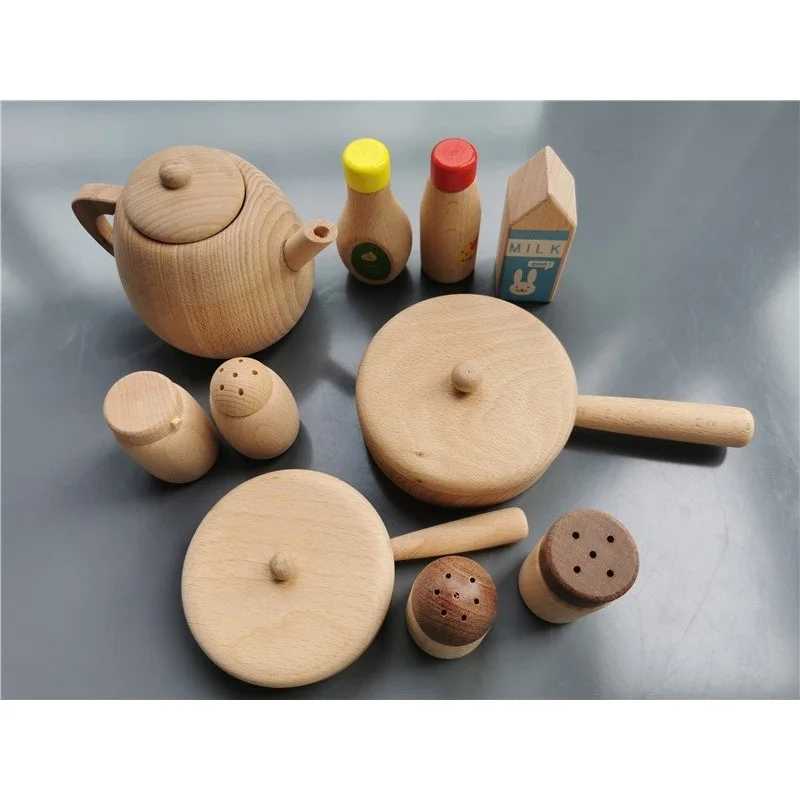 Brinquedo Montessori Madeira para Crianças, Bule Sensorial Sem Pintar, Garrafa De Tempero De Molho, Pan Early Learning