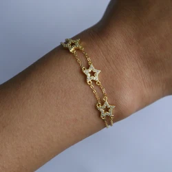 Classic Five-pointed micro pave clear stones charm 925 sterling silver Bracelets For Women New Arrival Charm Bracelets & Bangles