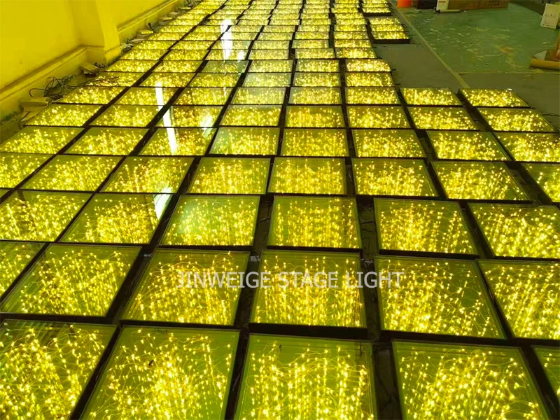 Led Tempered Glass Dance Floor Golden Infinity Mirror 3D Led Dance Floor Stage Effect For Disco Wedding Nightclub Catwalk Show