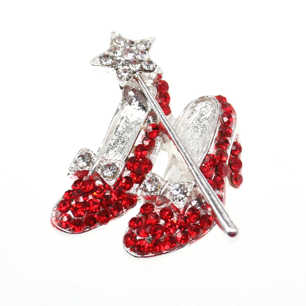 

45*35MM Red Crystal High Heel Shoes Star Wand Bow Lapel Pin Dorothy Wizard Of Oz Style Shoes Brooch